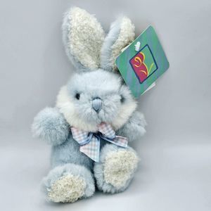 Kmart Bunny Rabbit Plush Easter Vintage 8" Blue Gingham Bow Blue Eyes Soft Toy